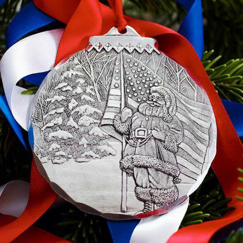 Patriotic Santa Ornament – Handcrafted USA Artisan Holiday Decor with Etched Aluminum - YinzerShop