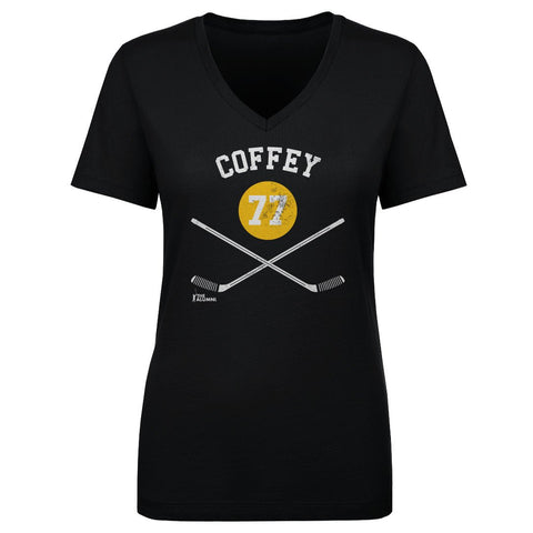 Paul Coffey T-Shirt – Pittsburgh Hockey Shirt With 77 Sticks Graphic V-Neck Tee Women's V-Neck T-Shirt - YinzerShop
