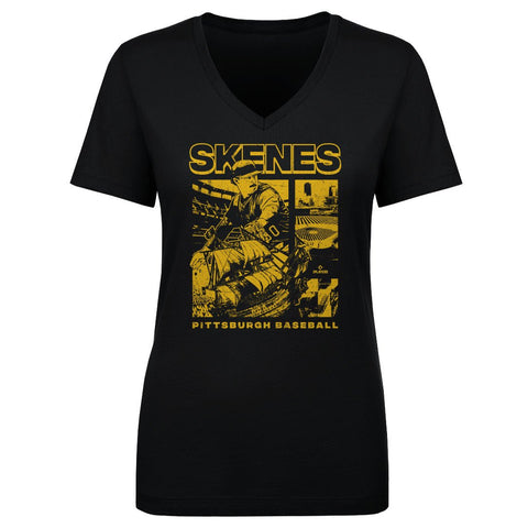 Paul Skenes T-Shirt - Lightweight V-Neck Cotton Tee | Digital Print Shirt Women's V-Neck T-Shirt - YinzerShop