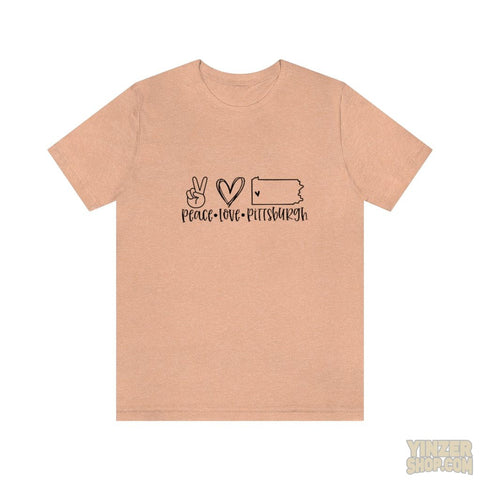 Peace Love Pittsburgh T-Shirt Jersey Short Sleeve Tee T-Shirt Printify Heather Peach S 