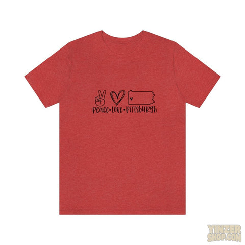 Peace Love Pittsburgh T-Shirt Jersey Short Sleeve Tee T-Shirt Printify Heather Red S 