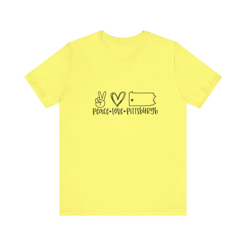 Peace Love Pittsburgh T-Shirt - Unisex bella+canvas 3001 Jersey Short Sleeve Tee T-Shirt - YinzerShop