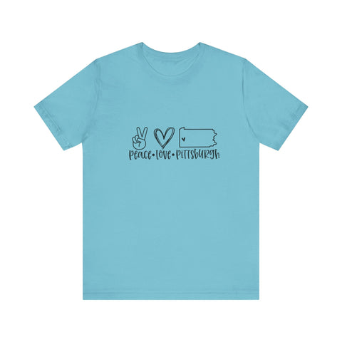 Peace Love Pittsburgh T-Shirt - Unisex bella+canvas 3001 Jersey Short Sleeve Tee T-Shirt - YinzerShop