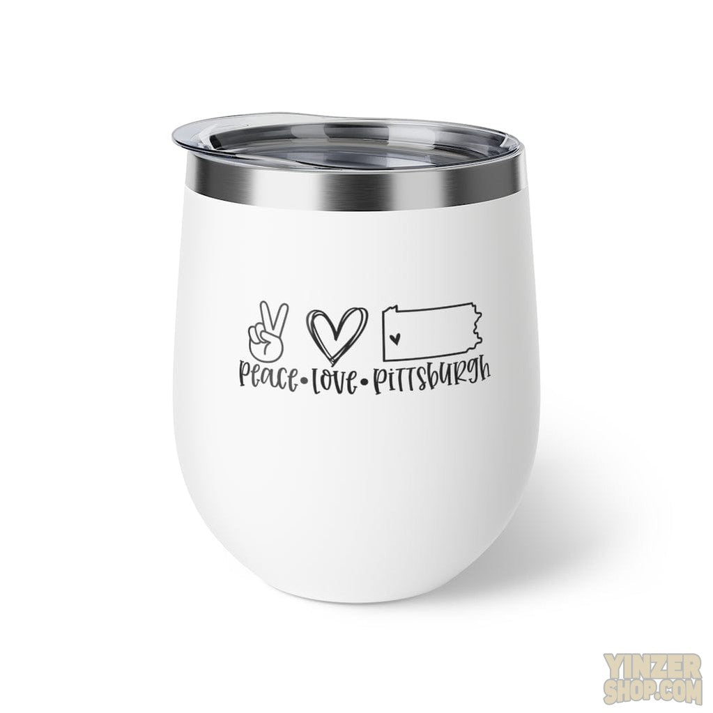 Peace Love & Pittsburgh with Carnegie Quote 12 oz Wine Tumblers Mug Printify   