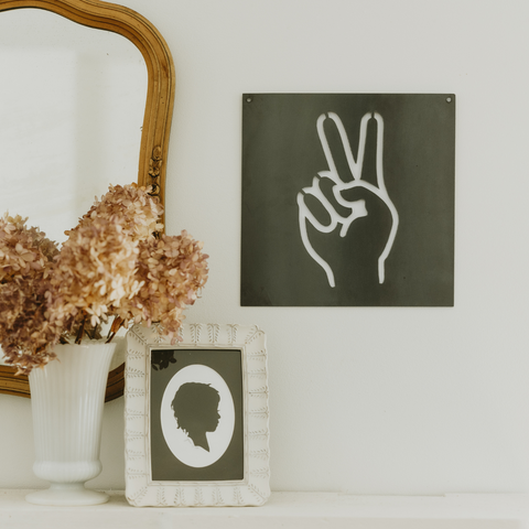 Peace Sign Wall Decor – Recycled Steel Square Magnetic Photo Display Sign