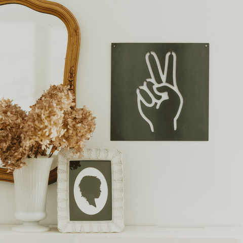 Peace Sign Wall Decor – Recycled Steel Square Magnetic Photo Display Sign Wall Decor - YinzerShop