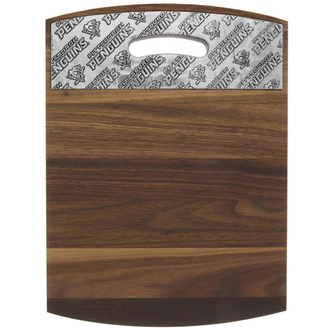 Penguins Walnut Cutting Board – Pittsburgh Cherry Wood Cheese Platter With Aluminum Trim Serveware - YinzerShop