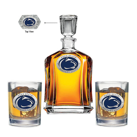 Penn State Decanter Set – 24 Ounce Glass Decanter with Pewter Design & 2 Old Fashioned Glasses Decanter Set - YinzerShop