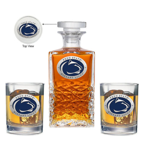 Penn State Glass Decanter Set - 24 Ounce Pewter Decanter With Double Old Fashioned Glasses Heritage Decanter Set (3pc) - YinzerShop