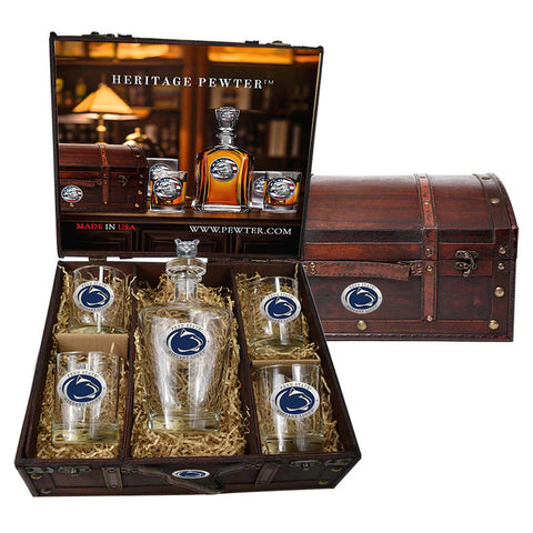 Penn State Royal Decanter Chest Set – 24 OZ Whiskey Barware Gift Set Royal Decanter Chest Set - YinzerShop
