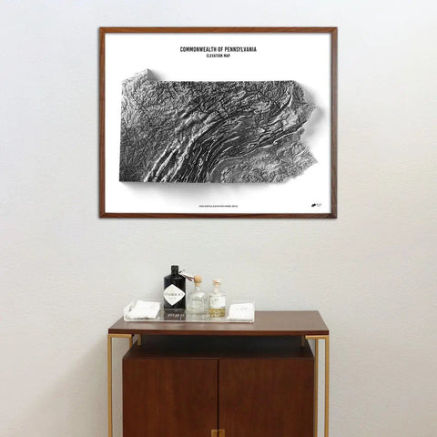 Pennsylvania Elevation Map – Detailed Topographic Relief Map With Hillshade Art Elevation - YinzerShop
