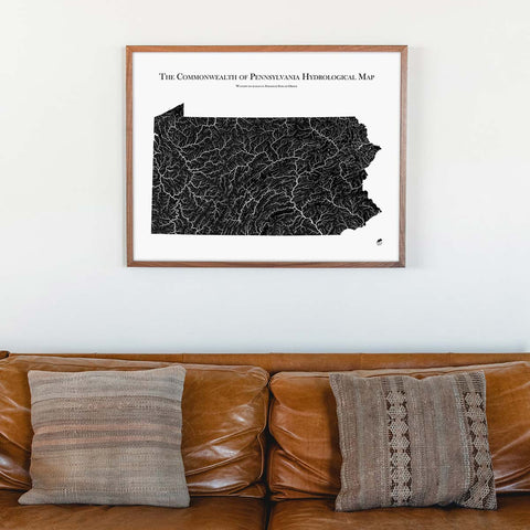 Pennsylvania Hydrological Map - Detailed Water Flow Map & River Basin Poster Hydrology - YinzerShop