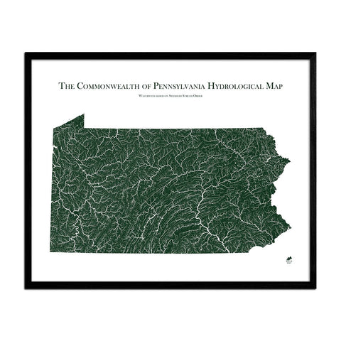 Pennsylvania Hydrological Map - Detailed Water Flow Map & River Basin Poster Hydrology - YinzerShop