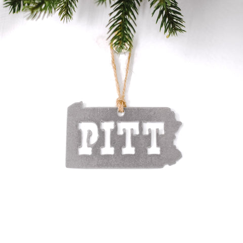 Pennsylvania PITT Ornament – Handmade Steel Holiday Decoration with Twine Holiday Ornaments - YinzerShop
