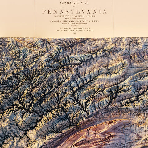 Pennsylvania Shaded Relief Map – Vintage 1931 State Map Print With 3D Elevation Vintage Relief - YinzerShop