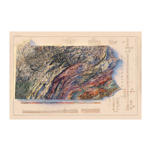Pennsylvania Shaded Relief Map – Vintage 1931 State Map Print With 3D Elevation Vintage Relief - YinzerShop