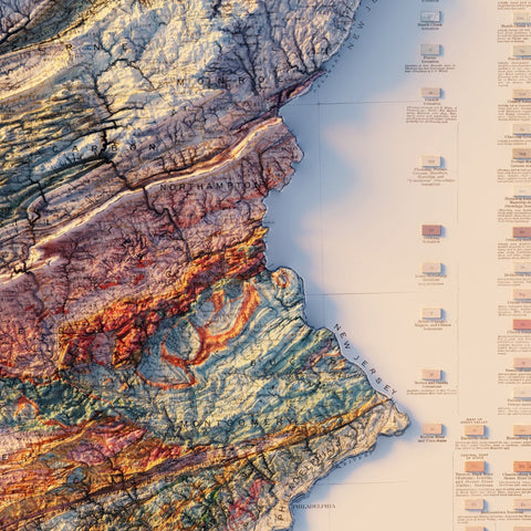 Pennsylvania Shaded Relief Map – Vintage 1931 State Map Print With 3D Elevation Vintage Relief - YinzerShop
