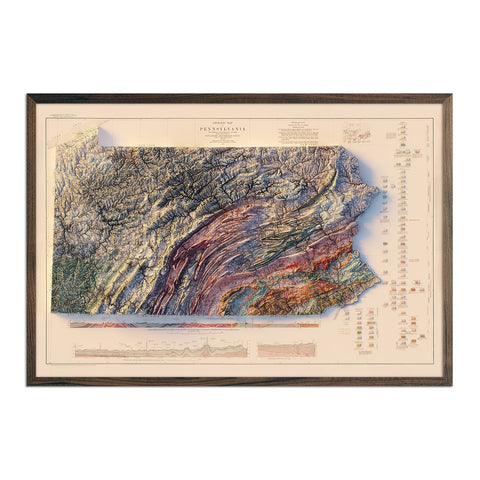 Pennsylvania Shaded Relief Map – Vintage 1931 State Map Print With 3D Elevation Vintage Relief - YinzerShop