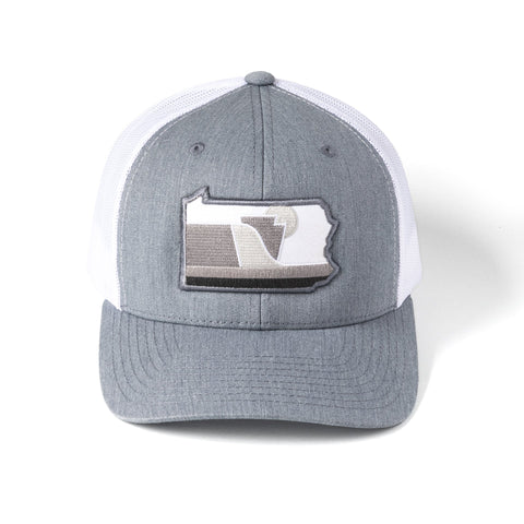 Pennsylvania Snapback Hat – Modern Trucker Fit With Embroidered Patch | Stylish Grey Meshback Snapback Hat - YinzerShop