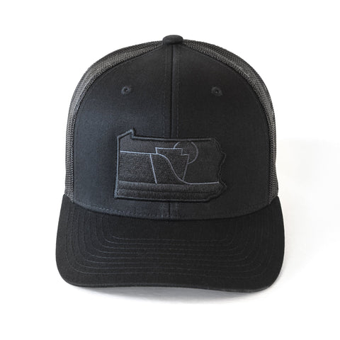 Pennsylvania Snapback Hat - Stylish Black Meshback Trucker Patch Hat With PA Symbol Snapback Hat - YinzerShop
