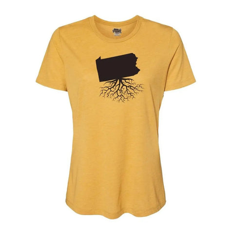 Pennsylvania Women's Crewneck Tee | WearYourRoots Womens Crewneck T Shirt WYR Mustard XS 