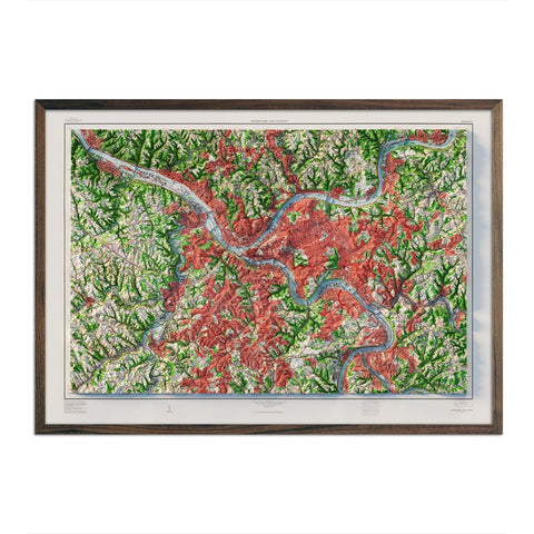 Pittsburgh 1960 Map – Vintage Pittsburgh Print | Shaded Relief Map Art Poster Vintage Relief - YinzerShop