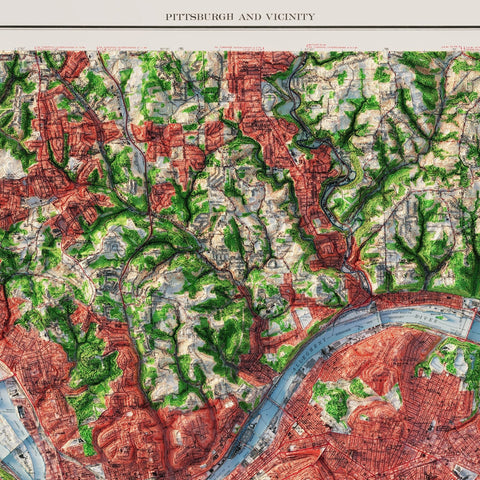 Pittsburgh 1960 Map – Vintage Pittsburgh Print | Shaded Relief Map Art Poster Vintage Relief - YinzerShop