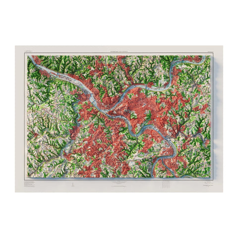 Pittsburgh 1960 Map – Vintage Pittsburgh Print | Shaded Relief Map Art Poster Vintage Relief - YinzerShop