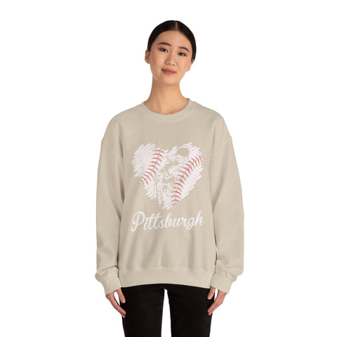 Pittsburgh Baseball Heart - Heavy Blend™ Crewneck Sweatshirt Sweatshirt - YinzerShop
