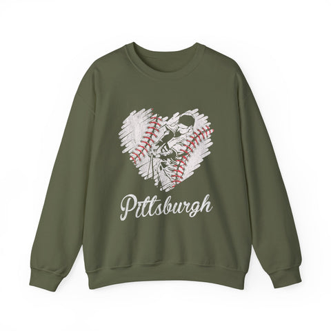 Pittsburgh Baseball Heart - Heavy Blend™ Crewneck Sweatshirt Sweatshirt - YinzerShop
