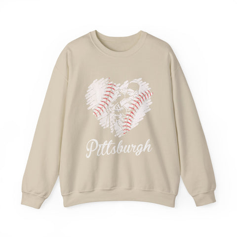 Pittsburgh Baseball Heart - Heavy Blend™ Crewneck Sweatshirt Sweatshirt - YinzerShop