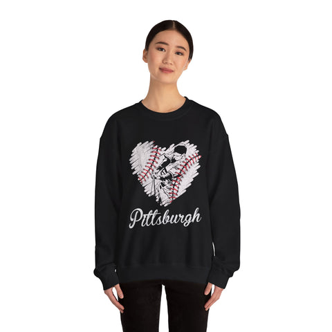 Pittsburgh Baseball Heart - Heavy Blend™ Crewneck Sweatshirt Sweatshirt - YinzerShop