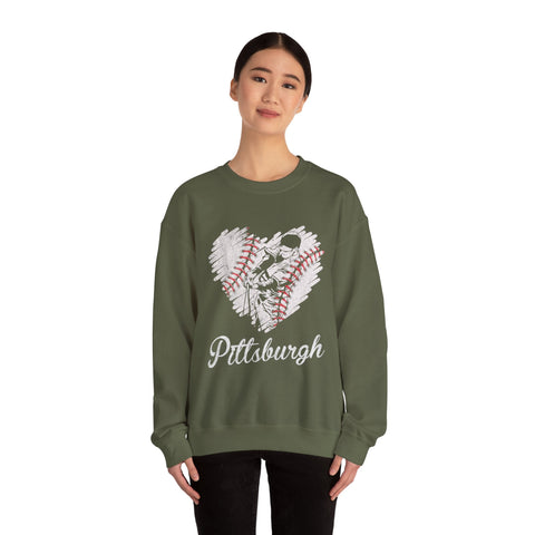 Pittsburgh Baseball Heart - Heavy Blend™ Crewneck Sweatshirt Sweatshirt - YinzerShop