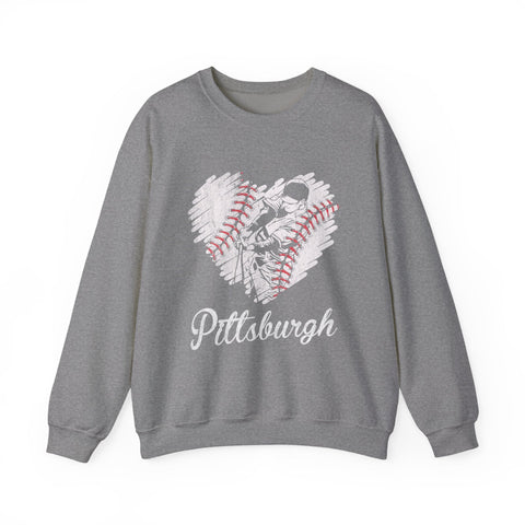 Pittsburgh Baseball Heart - Heavy Blend™ Crewneck Sweatshirt Sweatshirt - YinzerShop