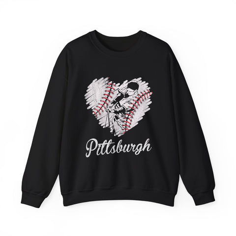 Pittsburgh Baseball Heart - Heavy Blend™ Crewneck Sweatshirt Sweatshirt - YinzerShop