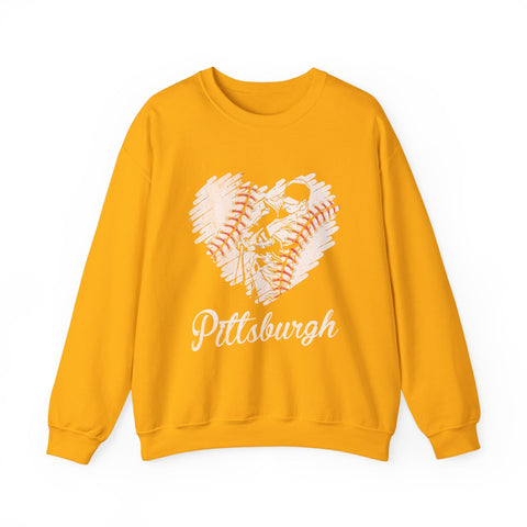 Pittsburgh Baseball Heart - Heavy Blend™ Crewneck Sweatshirt Sweatshirt - YinzerShop