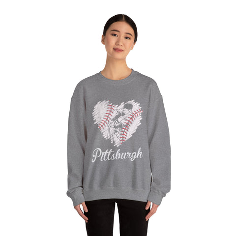 Pittsburgh Baseball Heart - Heavy Blend™ Crewneck Sweatshirt Sweatshirt - YinzerShop