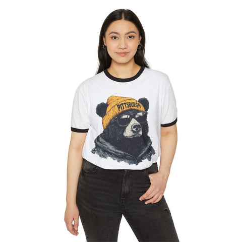 Pittsburgh Bear - Unisex Cotton Ringer T-Shirt T-Shirt - YinzerShop