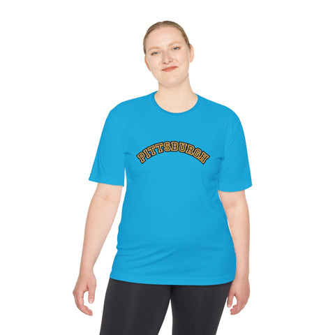 Pittsburgh Block Letters - Sport-Tek Unisex Moisture Wicking Tee T-Shirt - YinzerShop