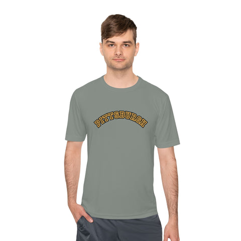 Pittsburgh Block Letters - Sport-Tek Unisex Moisture Wicking Tee T-Shirt - YinzerShop