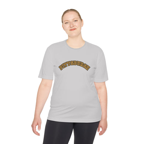 Pittsburgh Block Letters - Sport-Tek Unisex Moisture Wicking Tee T-Shirt - YinzerShop