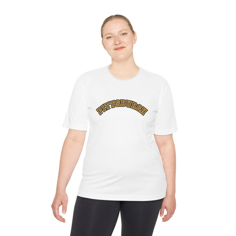 Pittsburgh Block Letters - Sport-Tek Unisex Moisture Wicking Tee T-Shirt - YinzerShop