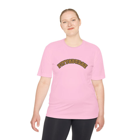 Pittsburgh Block Letters - Sport-Tek Unisex Moisture Wicking Tee T-Shirt - YinzerShop