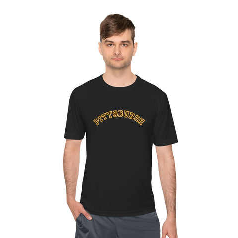Pittsburgh Block Letters - Sport-Tek Unisex Moisture Wicking Tee T-Shirt - YinzerShop