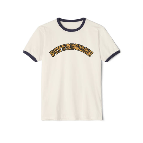 Pittsburgh Block Letters - Unisex Cotton Ringer T-Shirt T-Shirt - YinzerShop