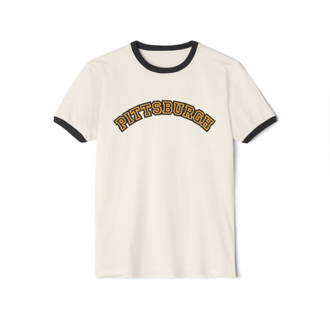 Pittsburgh Block Letters - Unisex Cotton Ringer T-Shirt T-Shirt - YinzerShop