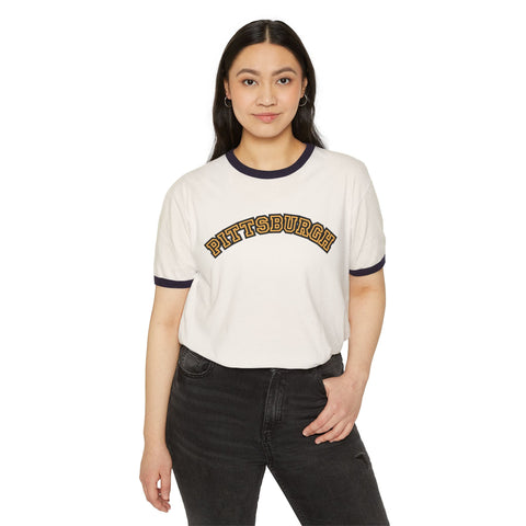 Pittsburgh Block Letters - Unisex Cotton Ringer T-Shirt T-Shirt - YinzerShop