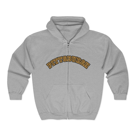 Pittsburgh Block Letters - Unisex Heavy Blend™ Full Zip Hooded Sweatshirt Hoodie - YinzerShop