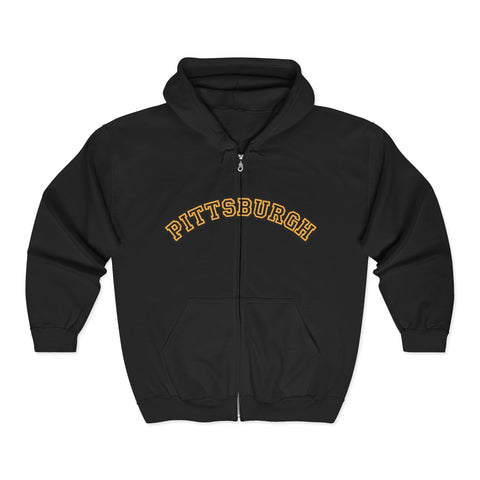 Pittsburgh Block Letters - Unisex Heavy Blend™ Full Zip Hooded Sweatshirt Hoodie - YinzerShop