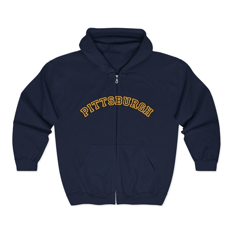 Pittsburgh Block Letters - Unisex Heavy Blend™ Full Zip Hooded Sweatshirt Hoodie - YinzerShop